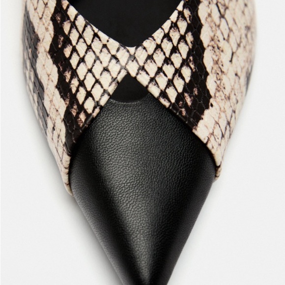 New Zara Chic Snakeskin Print Slingback Flats Size 39 - 8. - Picture 2 of 7